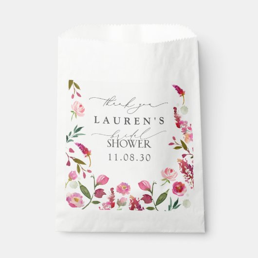 Sachets En Papier Merci de Fête des mariées de fleurs d'aquarelle ro (Devant)