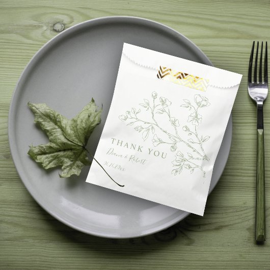 Sachets En Papier Merci de fleurs de la ligne verte Sage mariage