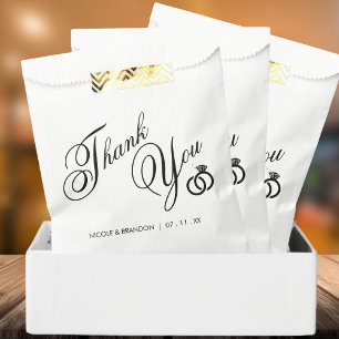 Sachets En Papier Merci de Mariage à anneaux diamant blanc et noir