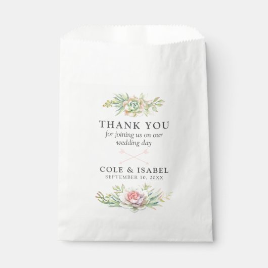 Sachets En Papier Merci de Mariage de Boho Succulent Rustique (Devant)