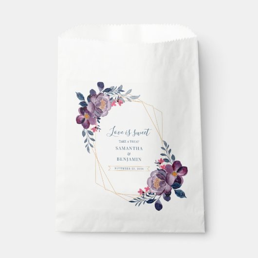 Sachets En Papier Merci de Mariage géométrique à fleurs violettes (Devant)