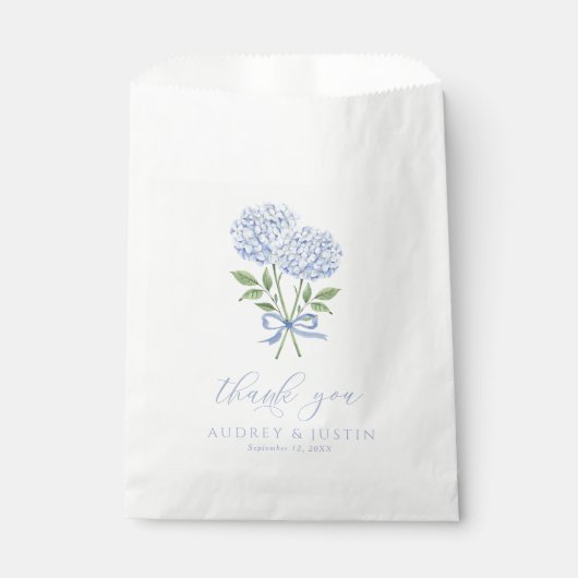 Sachets En Papier Merci de script Blue Hydrangea Mariage Customisé (Devant)