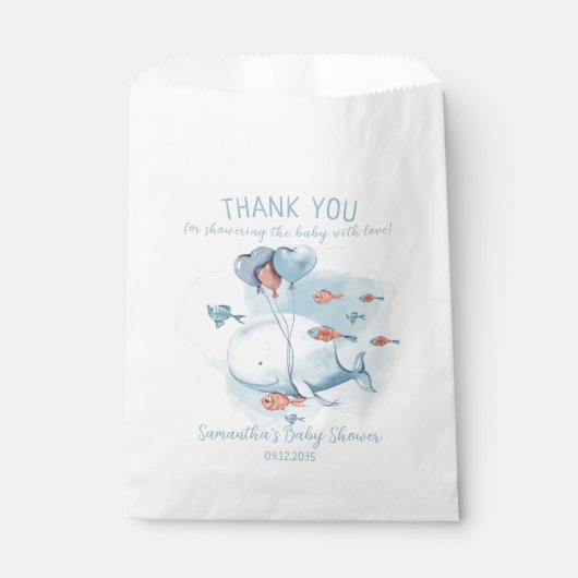 Sachets En Papier Merci d'invité du Baby shower de baleines sur mesu (Devant)