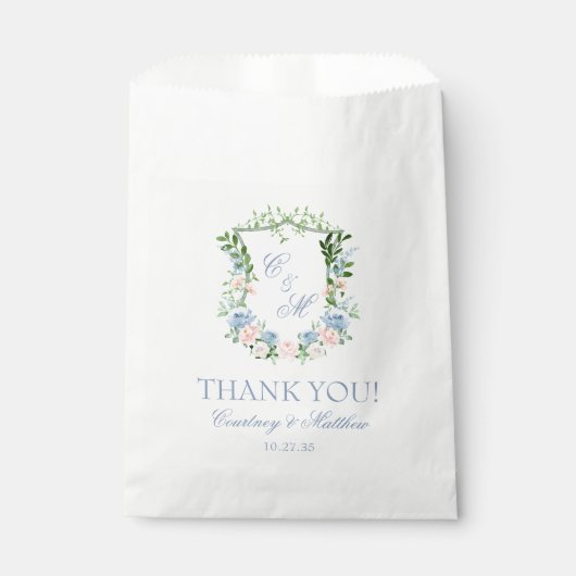 Sachets En Papier Merci en crête florale bleu poussiéreux (Devant)