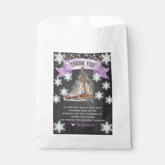 Sachets En Papier Merci fille de patinage sur glace Anniversaire (Devant)
