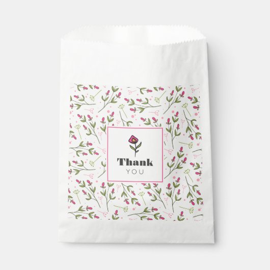 Sachets En Papier Merci Fleur sauvage à longue tige rose et vert (Devant)