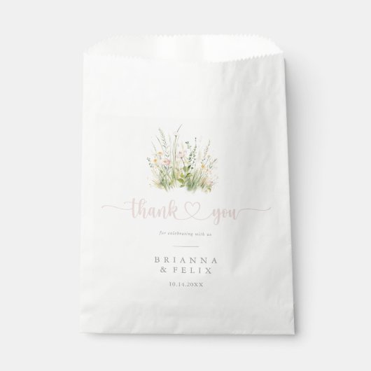 Sachets En Papier Merci Fleur sauvage Boho vert Mariage (Devant)