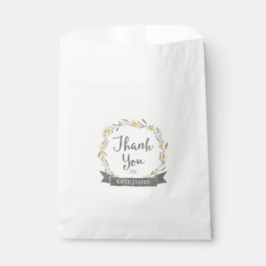 Sachets En Papier Merci Fleurs jaunes et Feuilles gris (Devant)