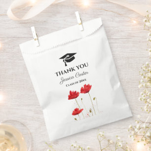 Sachets En Papier Merci Floral Graduation  des pavots rouges