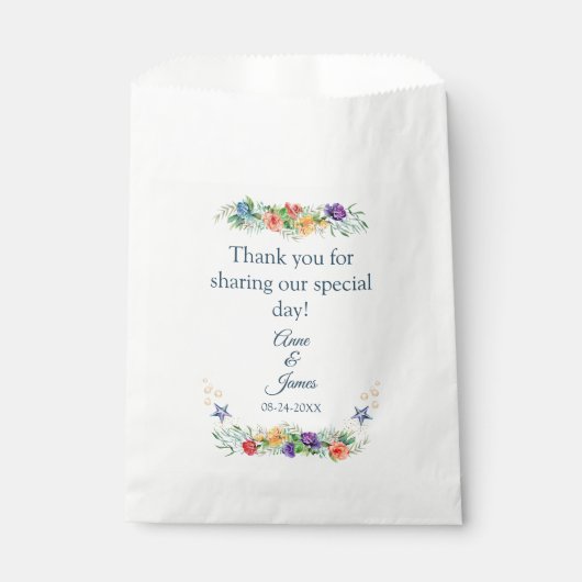 Sachets En Papier Merci Floral Océan Mariage (Devant)