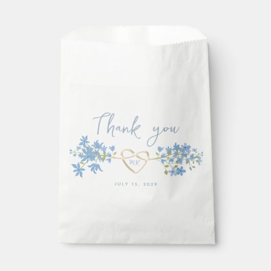 Sachets En Papier Merci Mariage bleu Dusty (Devant)