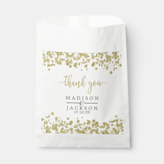Sachets En Papier Merci Mariage Confetti blanc et or (Devant)