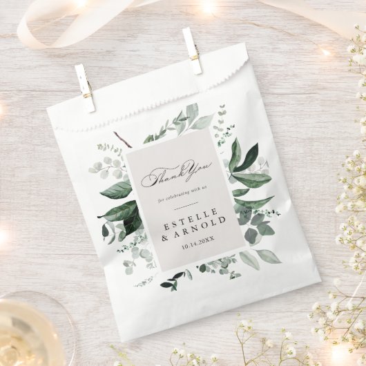 Sachets En Papier Merci Mariage Géométrie Calligraphie Vert (Coupé)