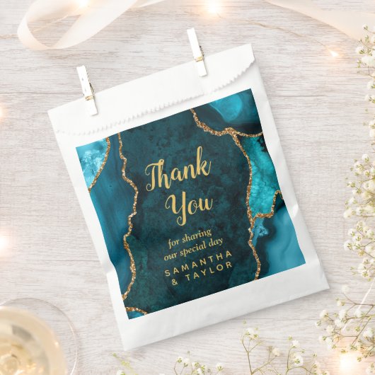Sachets En Papier Merci Mariage turquoise Blue et Gold Agate (Coupé)