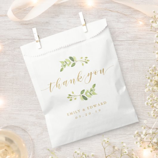 Sachets En Papier Merci Mariage verdoyant et or (Coupé)