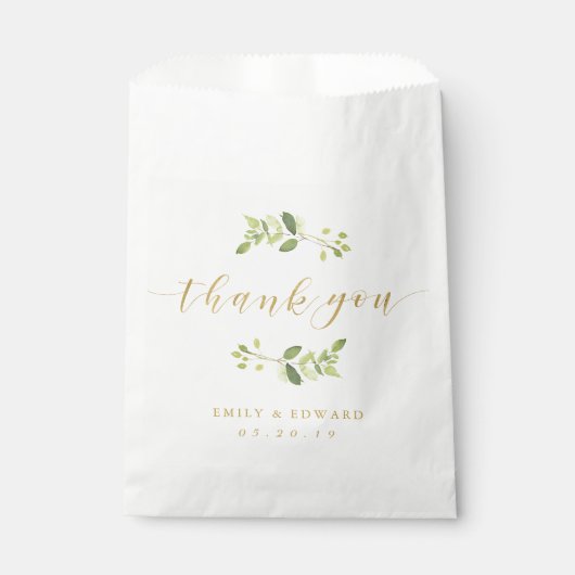 Sachets En Papier Merci Mariage verdoyant et or (Devant)