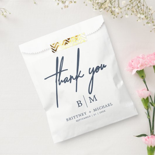 Sachets En Papier Merci minimum Mariage Dusty Navy bleu (Scellé)