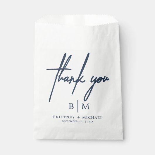 Sachets En Papier Merci minimum Mariage Dusty Navy bleu (Devant)