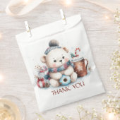 Sachets En Papier Merci ours mignon hiver bleu casquette Noël (Coupé)
