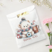 Sachets En Papier Merci ours mignon hiver bleu casquette Noël (Scellé)