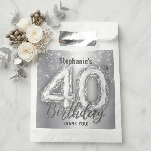 Sachets En Papier Merci pour les 40 ans de Silver Diamond Sparkle
