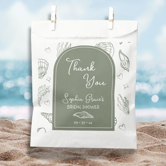 Sachets En Papier Merci Sage Green Seashells Doodles