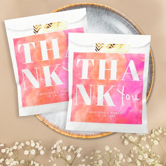 Sachets En Papier Merci simple rose et orange gras Mariage chic