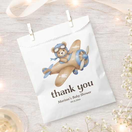 Sachets En Papier Merci Teddy Ours Pilote Bébé Garçon Douche (Coupé)