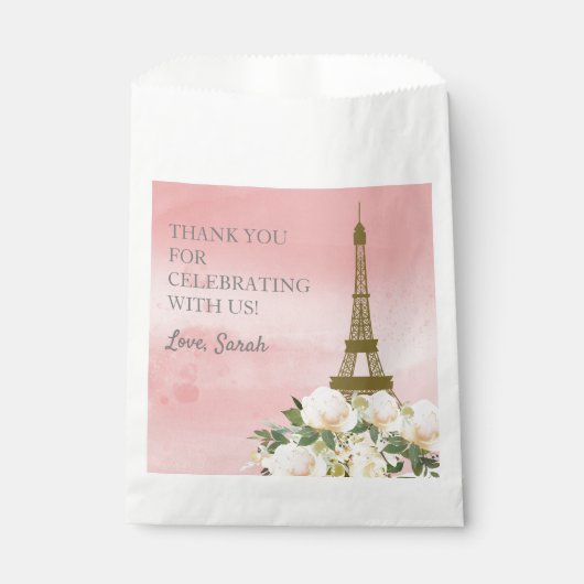 Sachets En Papier Merci Tour Eiffel rose et or (Devant)