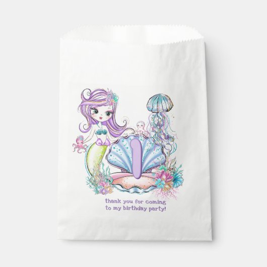 Sachets En Papier Mermaid Sea Life | Fête d'anniversaire avec âge pe (Devant)