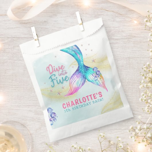 Sachets En Papier Mermaid Tail Glitter Dive into Five birthday (Coupé)