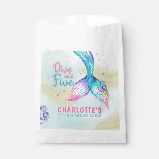 Sachets En Papier Mermaid Tail Glitter Dive into Five birthday (Devant)