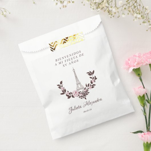 Sachets En Papier Mes Quinze années Conception Florale Grille Eiffel (Scellé)