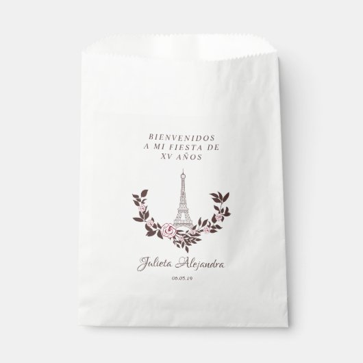 Sachets En Papier Mes Quinze années Conception Florale Grille Eiffel (Devant)