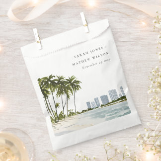 Sachets En Papier Miami Florida Aquarelle Palm Mariage paysage