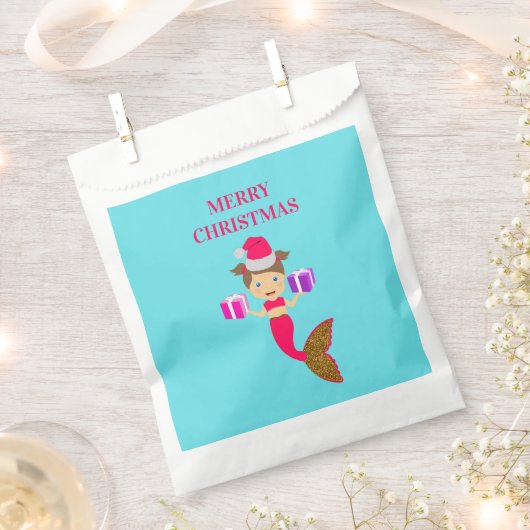 Sachets En Papier Mignonne Noël Sirène fille Santa Chapeau en mer (Coupé)