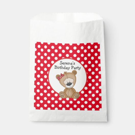 Sachets En Papier Mignonne Ours en Teddy avec Anniversaire Pois (Devant)