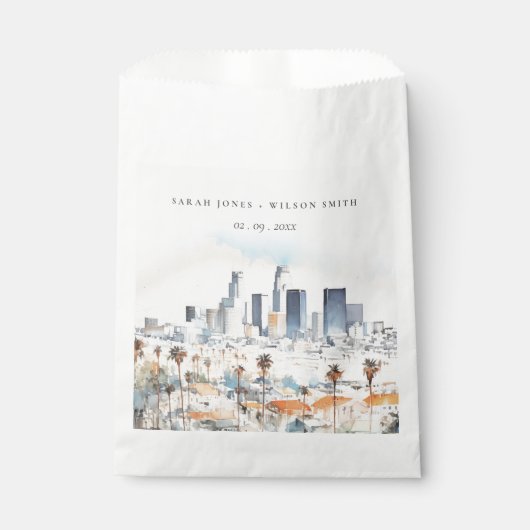 Sachets En Papier Minimal Los Angeles, Californie Mariage d'aquarell (Devant)