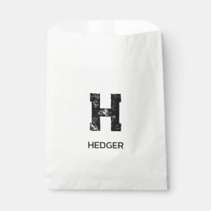 SACHETS EN PAPIER MINIMALISTE NOIR MONOGRAMME À UNE LETTRE NOM BLANC