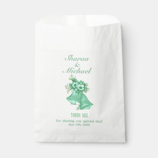 Sachets En Papier Mint Green Bells Mariage Favor Bag Noms et Date (Devant)