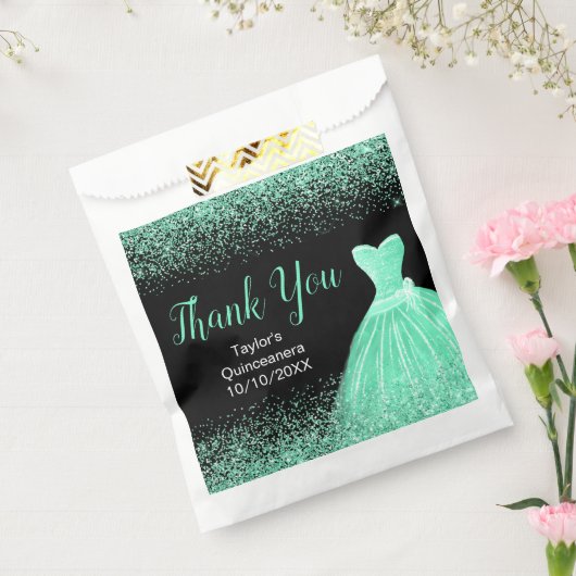 Sachets En Papier Mint Green Dress Faux Glitter Quinceanera (Scellé)