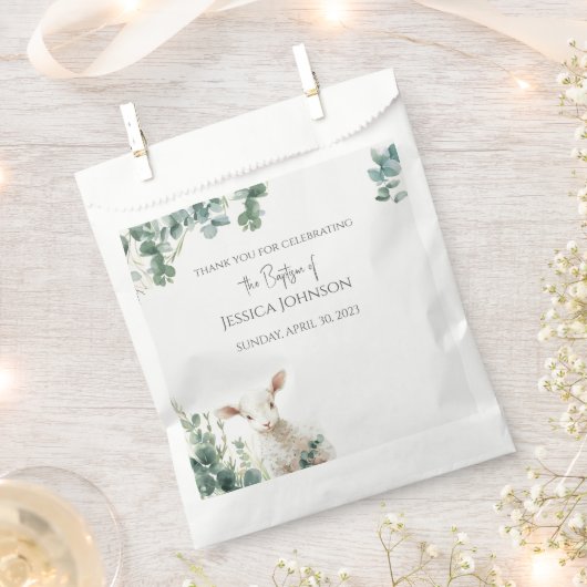 Sachets En Papier Minuscule agneau de bébé et baptême d'Eucalyptus (Coupé)
