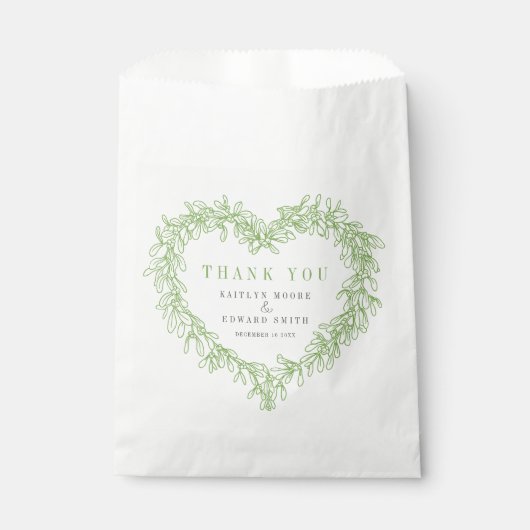 Sachets En Papier Mistletoe ligne art vert gris mariage merci (Devant)