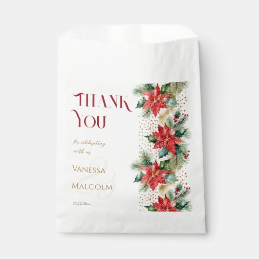 Sachets En Papier Modèle d'or poinsettia d'hiver (Devant)