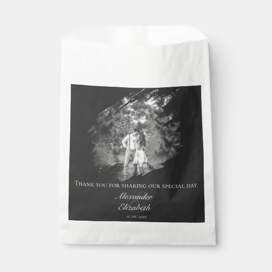Sachets En Papier Modern Brushstroke Photo Wedding | Soft Black (Devant)