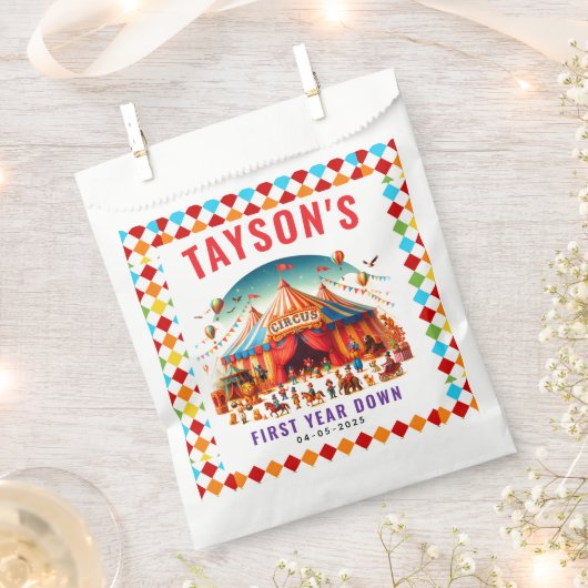 Sachets En Papier Modern Cute Circus Carnival 1st Birthday (Coupé)