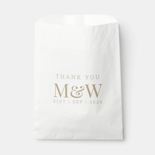 Sachets En Papier Modern Gold Monogram White Wedding Thank You (Devant)