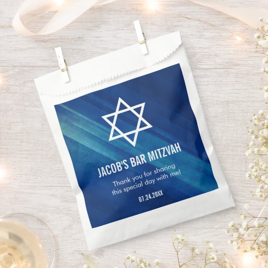 Sachets En Papier Moderne Blue Grunge Bar Mitzvah Personnalisé (Coupé)