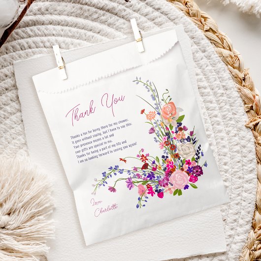 Sachets En Papier Moderne chic fleurs sauvages script nuptiale douch