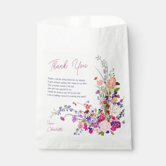 Sachets En Papier Moderne chic fleurs sauvages script nuptiale douch (Devant)